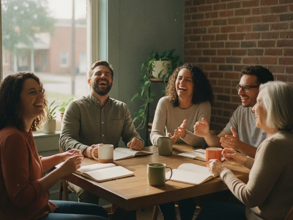 Representative image: a small team laughs together around a table in a bright office