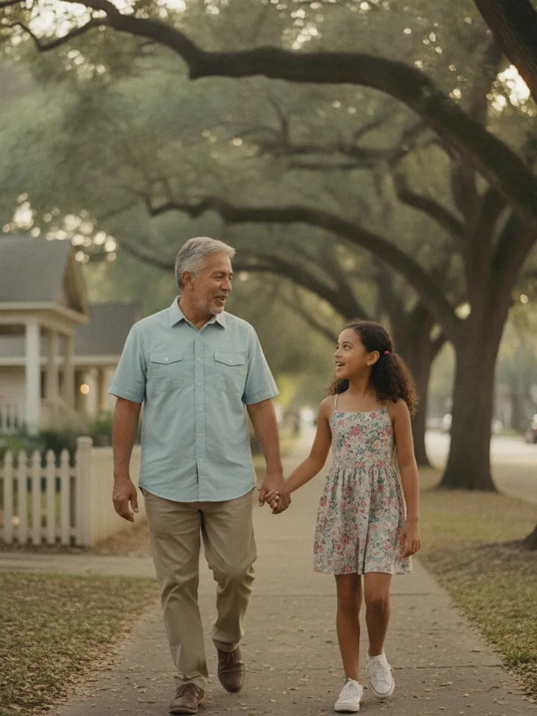 Representative image: a grandfather and his granddaughter walk hand in hand down a sidewalk